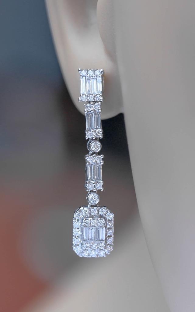 Baguette Rectangle Diamond Earrings .94cttw 10K White Gold – HipHopBling